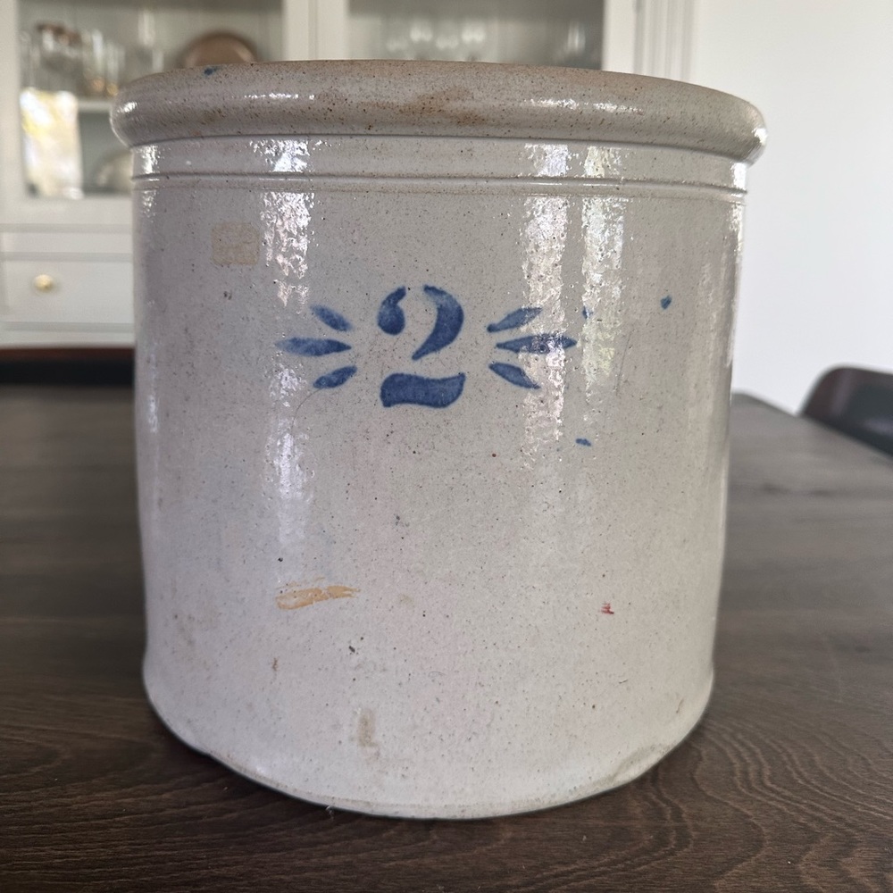 Antique 2 Gallon Crock Hawthorn Pottery blue number 2 - Picture 3 of 4